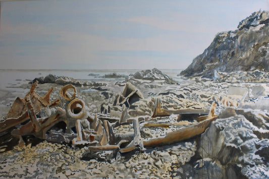 Wreck, Polridmouth Beach, at Low Tide Giclée Fine Art Print