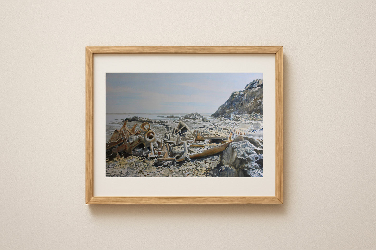 Wreck, Polridmouth Beach, at Low Tide Giclée Fine Art Print